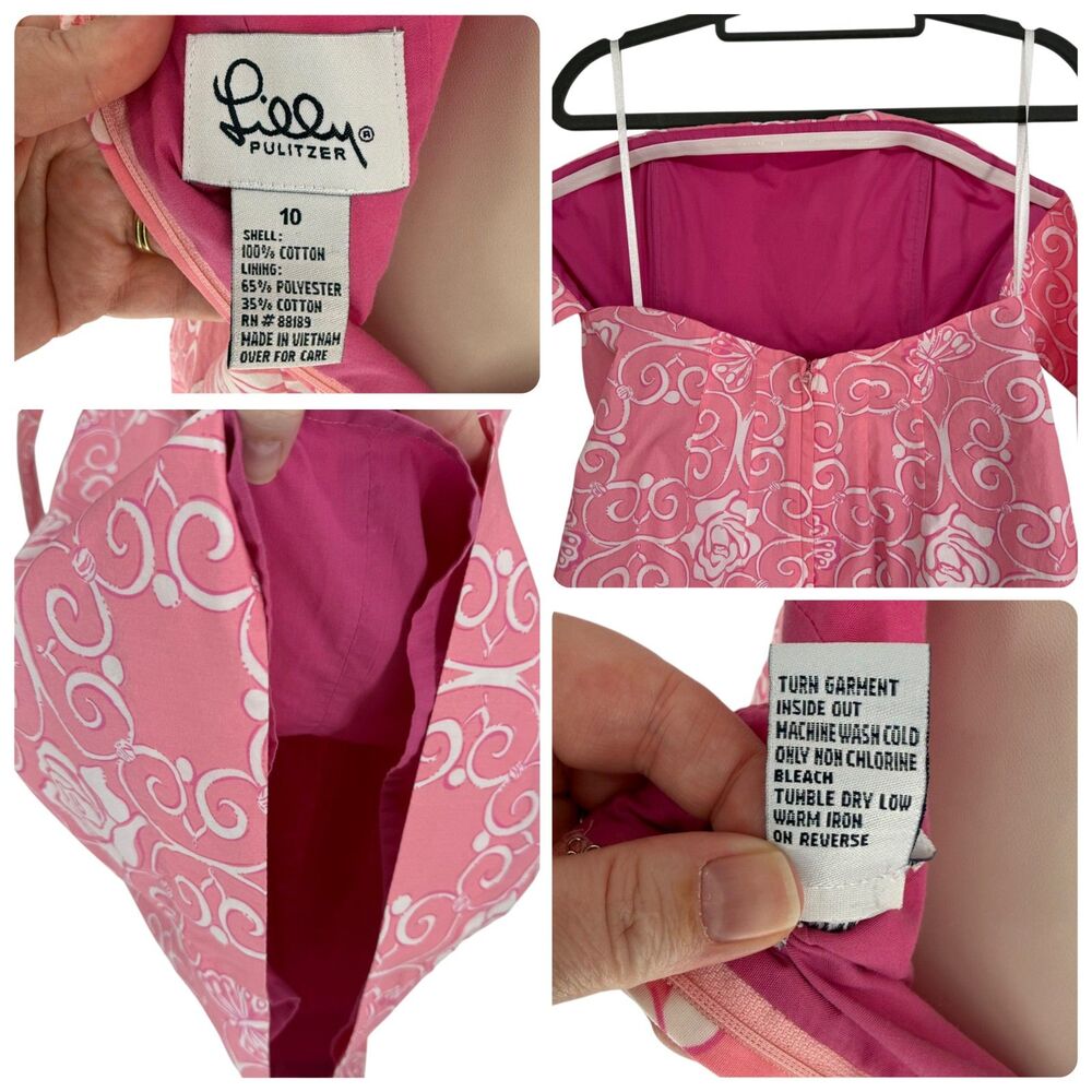 Vintage Lilly Pulitzer Strapless Dress 10 Iron Maiden Pink Floral Butterfly 90s - Picture 11 of 11